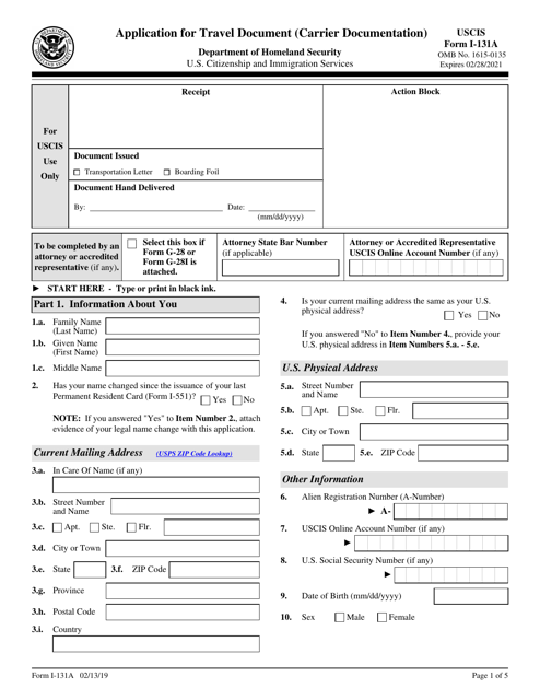Fillable Form I 131 Printable Forms Free Online
