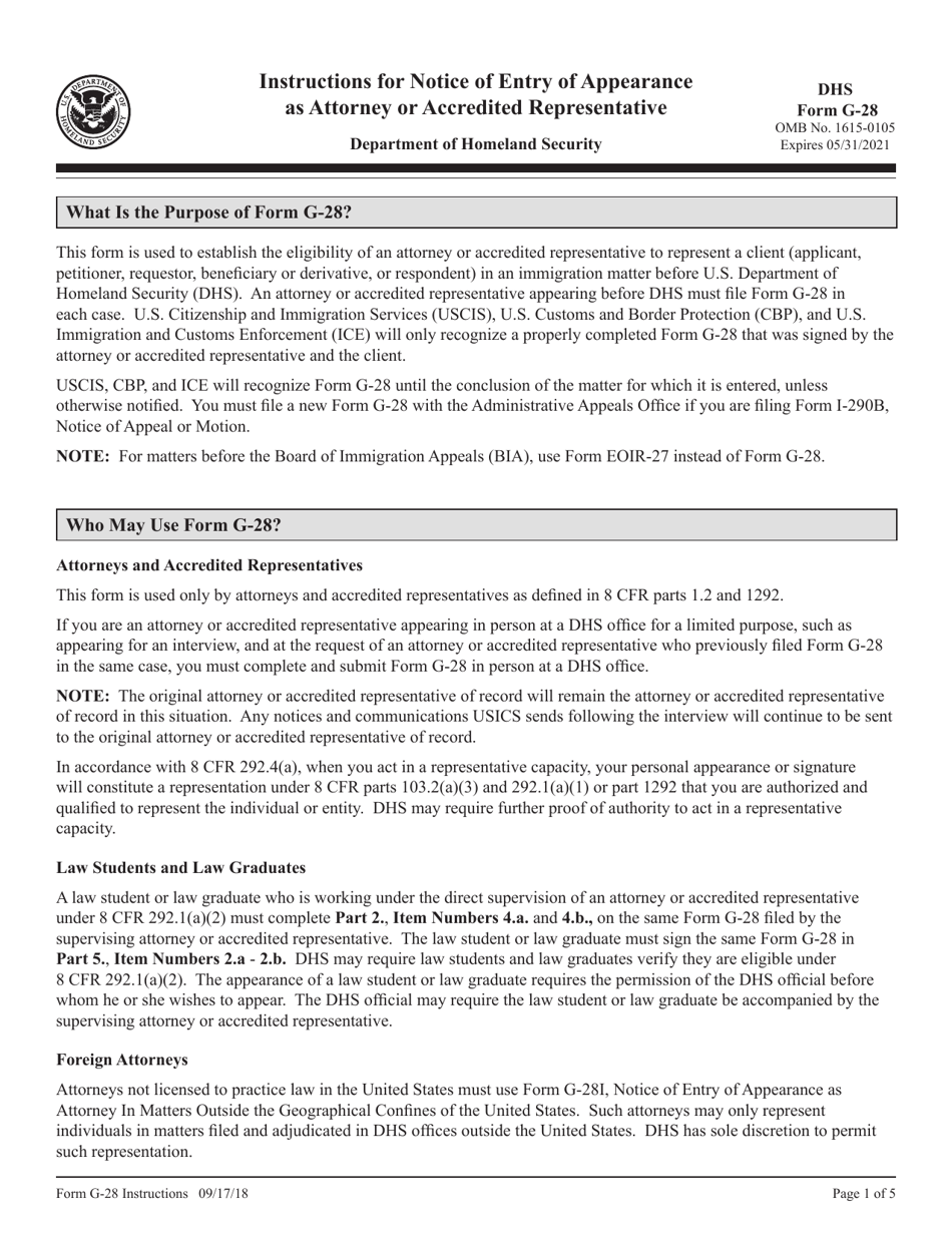 Download Instructions For Dhs Form G-28 Notice Of Entry Of Appearance 