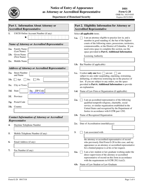 DHS Form G-28 Notice of Entry of Appearance as Attorney or Accredited Representative