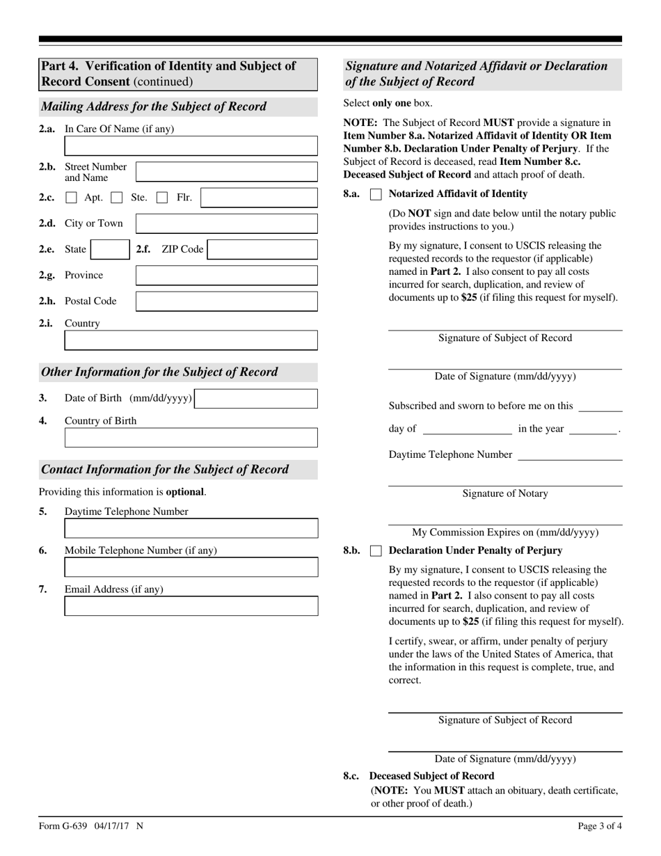 USCIS Form G-639 - Fill Out, Sign Online and Download Fillable PDF ...