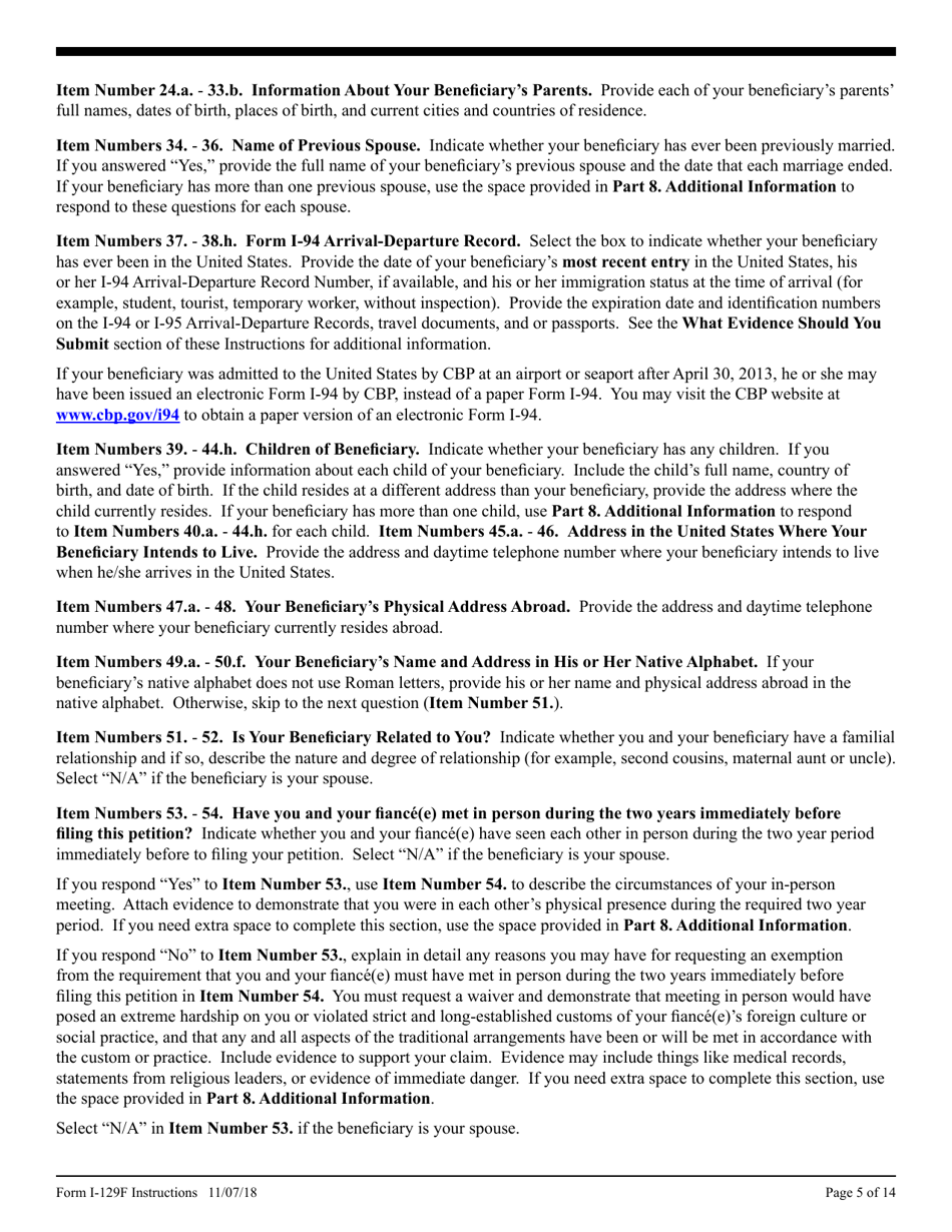 Instructions for USCIS Form I-129F Petition for Alien Fiance(E), Page 5