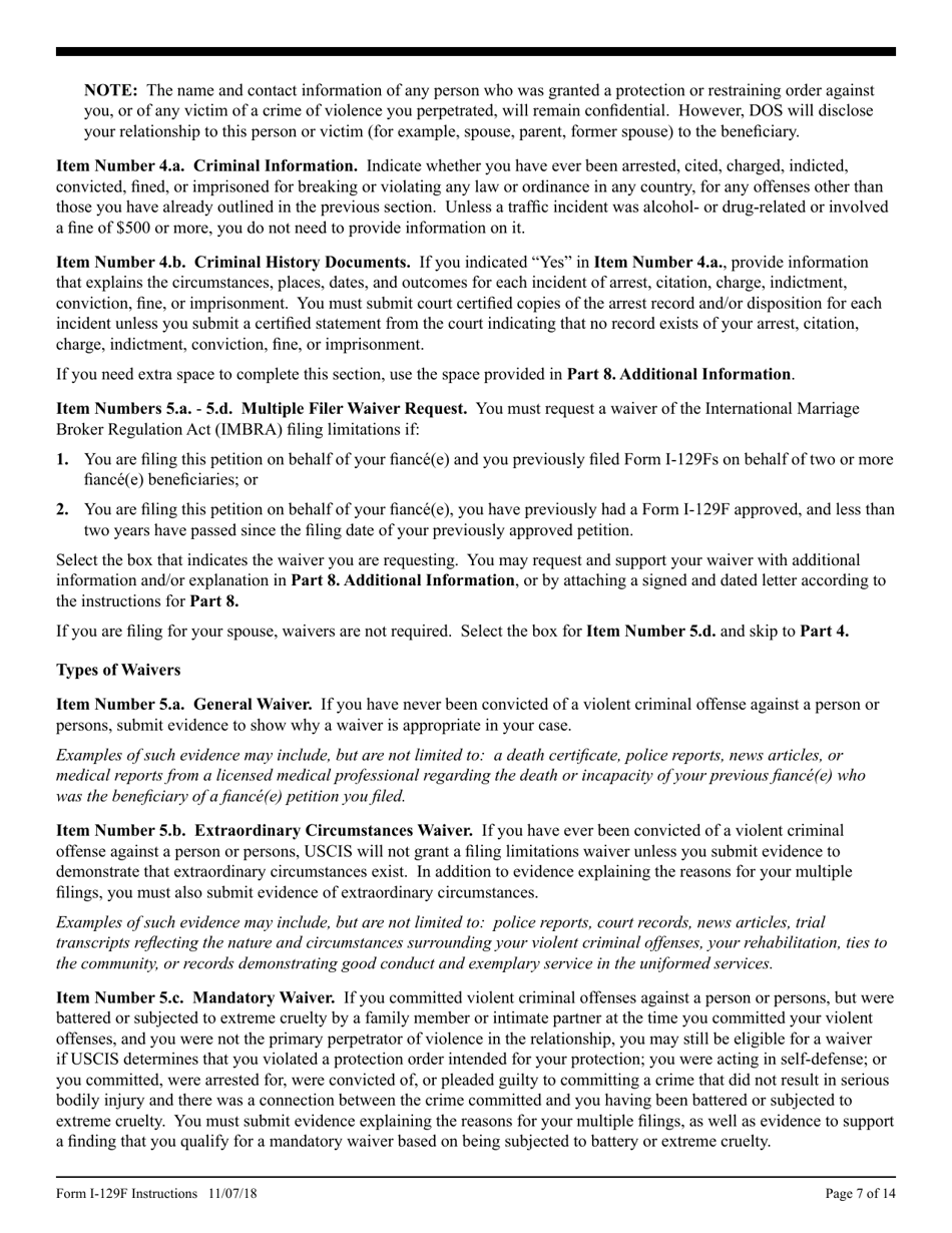 Instructions for USCIS Form I-129F Petition for Alien Fiance(E), Page 7