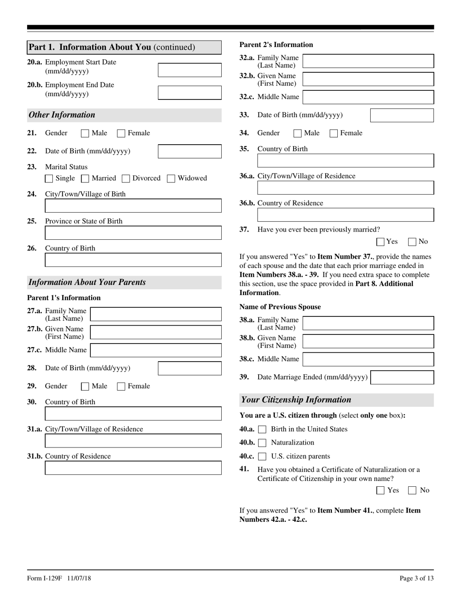 Uscis Form I 129f Fill Out Sign Online And Download Fillable Pdf Templateroller 2867