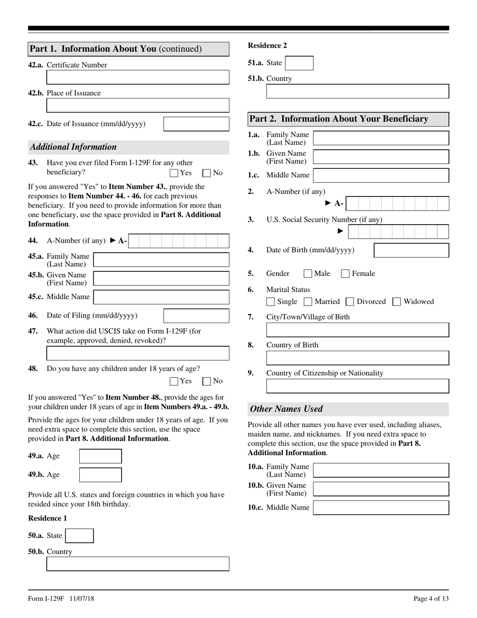 USCIS Form I-129F Download Fillable PDF or Fill Online Petition for ...