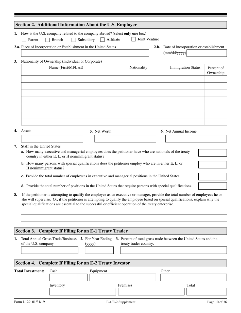 USCIS Form I-129 Petition for a Nonimmigrant Worker, Page 10