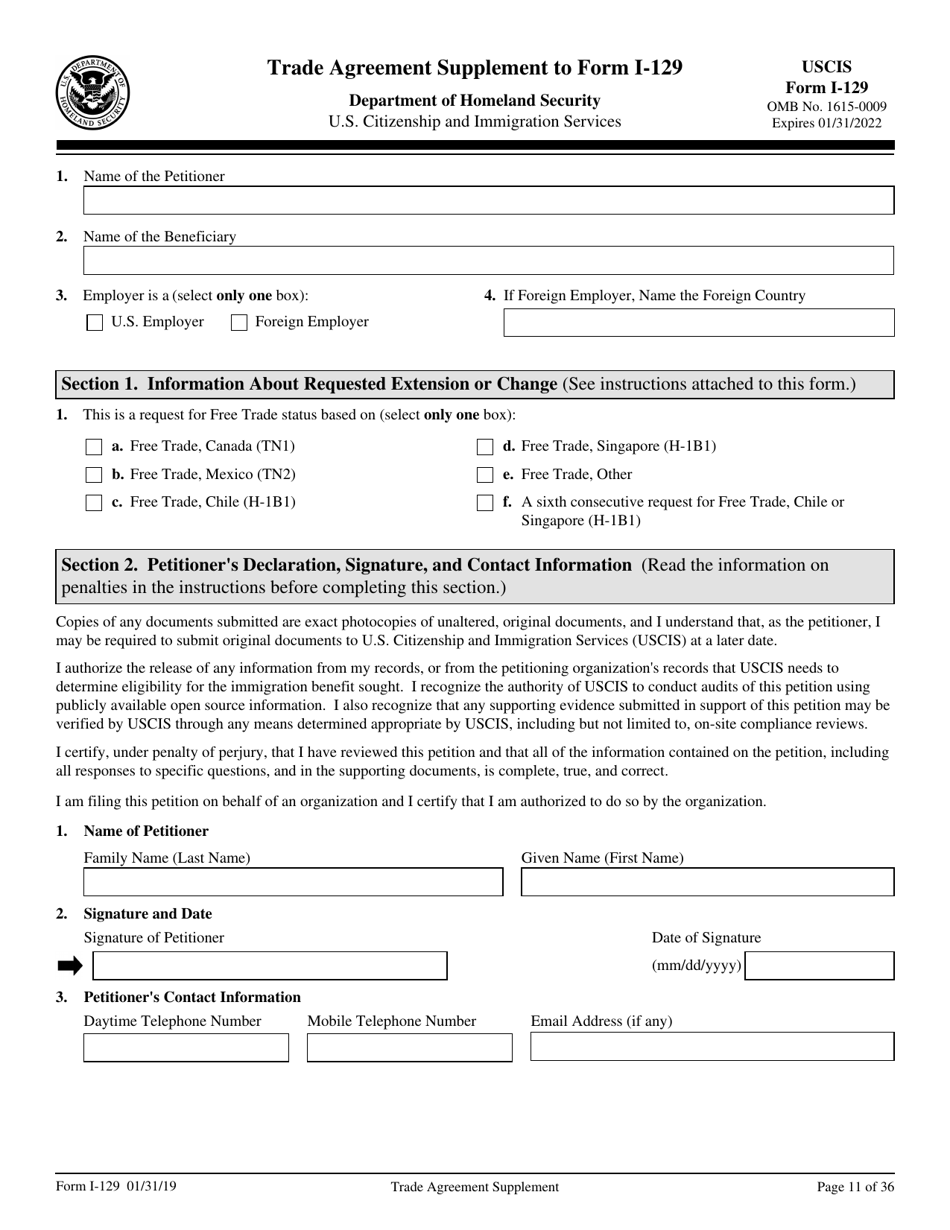 USCIS Form I-129 Petition for a Nonimmigrant Worker, Page 11