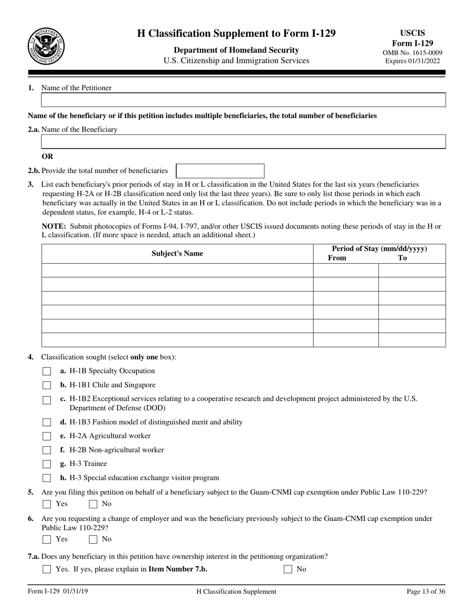USCIS Form I-129 Petition for a Nonimmigrant Worker, Page 13