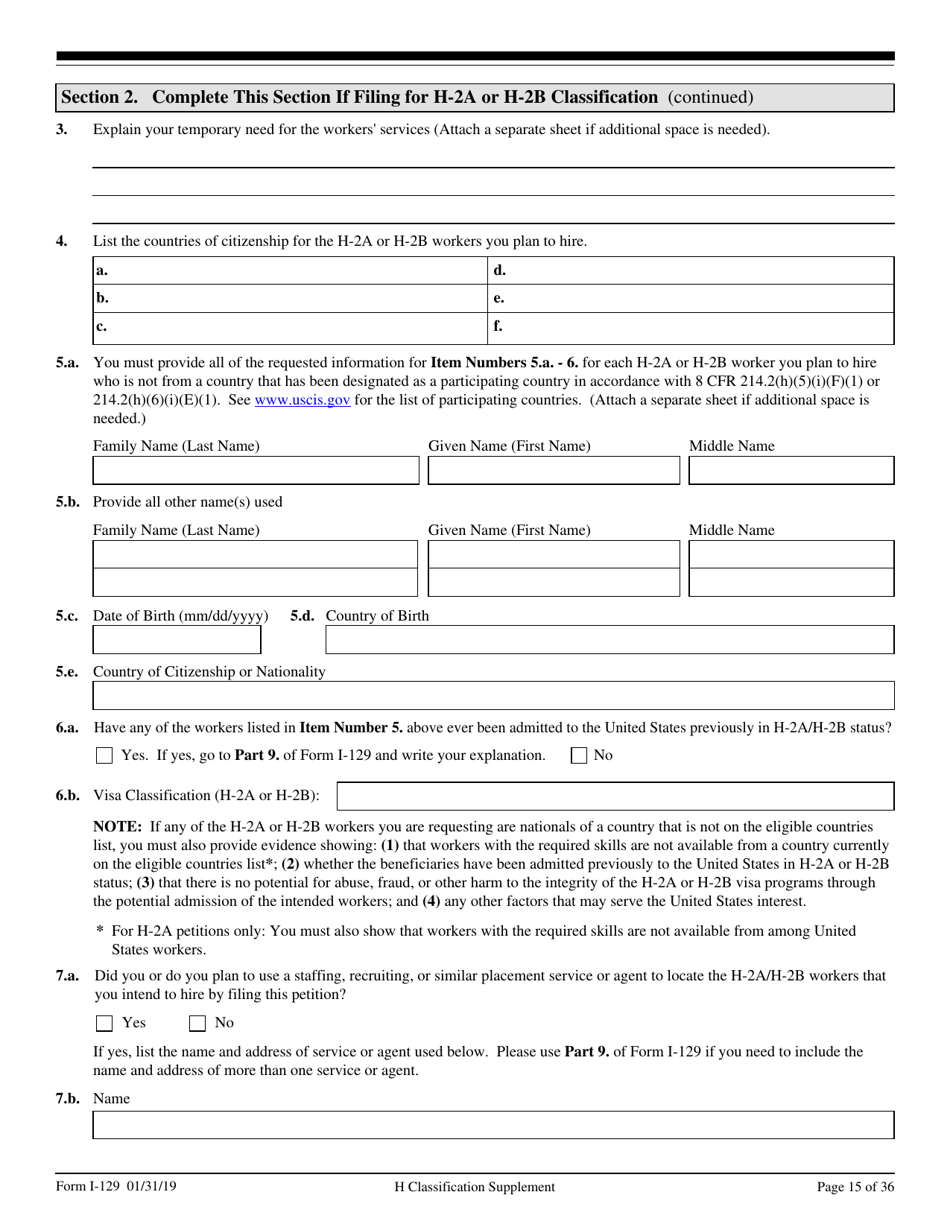 USCIS Form I-129 Petition for a Nonimmigrant Worker, Page 15