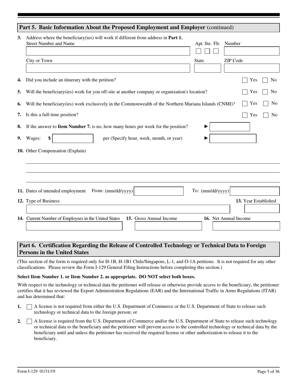 USCIS Form I-129 Download Fillable PDF or Fill Online Petition for a ...