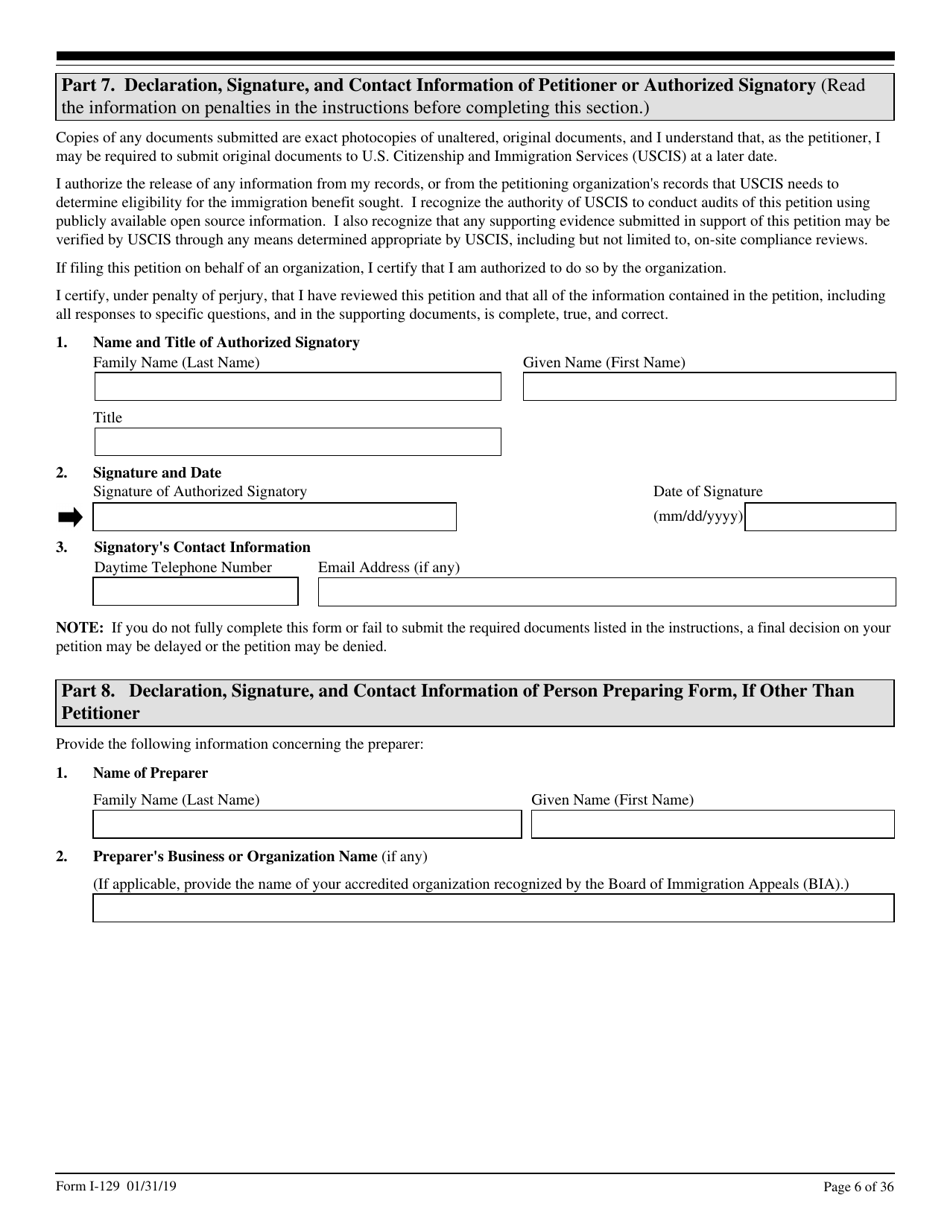 USCIS Form I-129 Petition for a Nonimmigrant Worker, Page 6