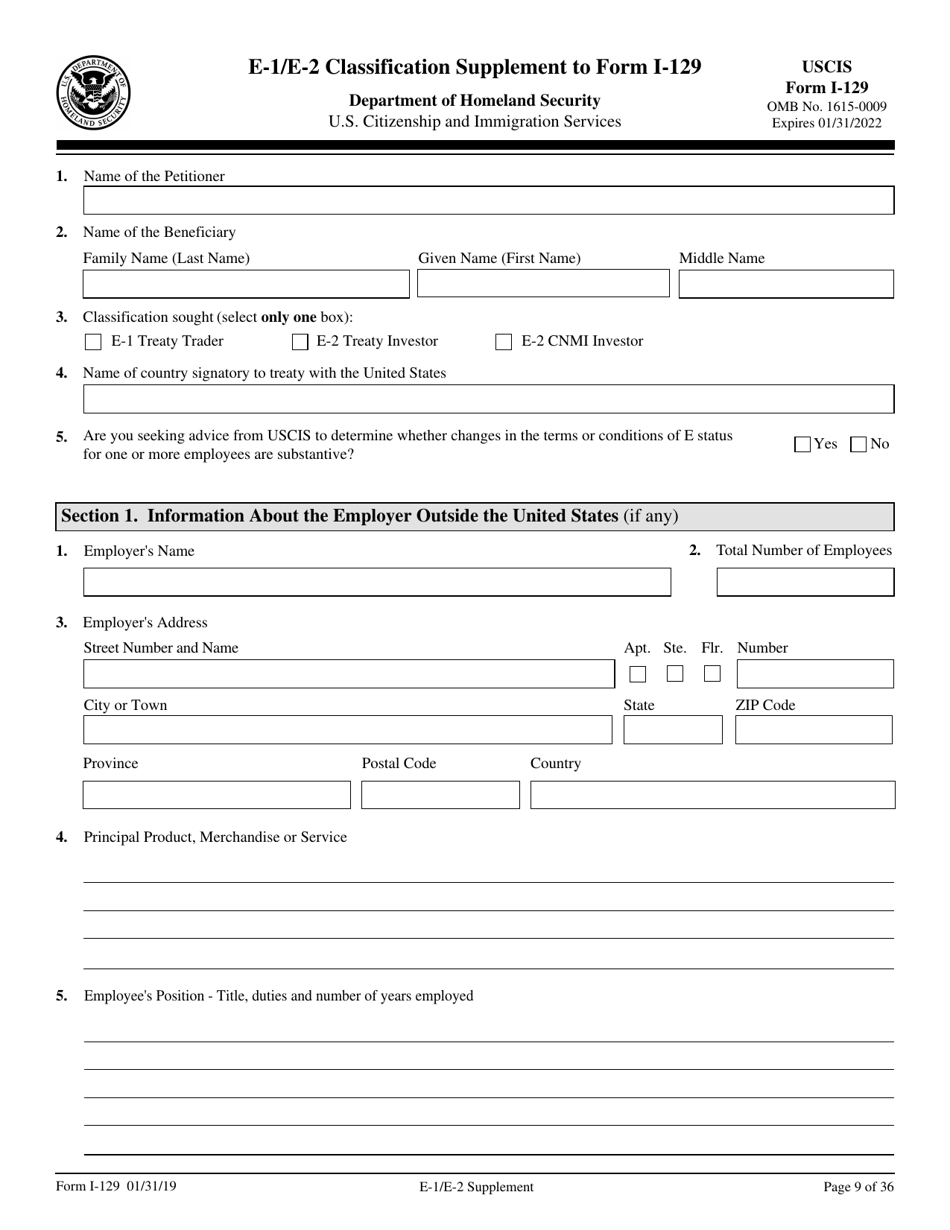 USCIS Form I-129 Petition for a Nonimmigrant Worker, Page 9