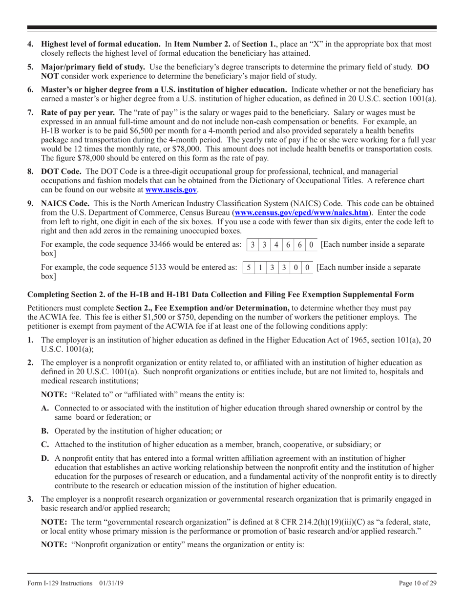 Instructions for USCIS Form I-129 Petition for Nonimmigrant Worker, Page 10