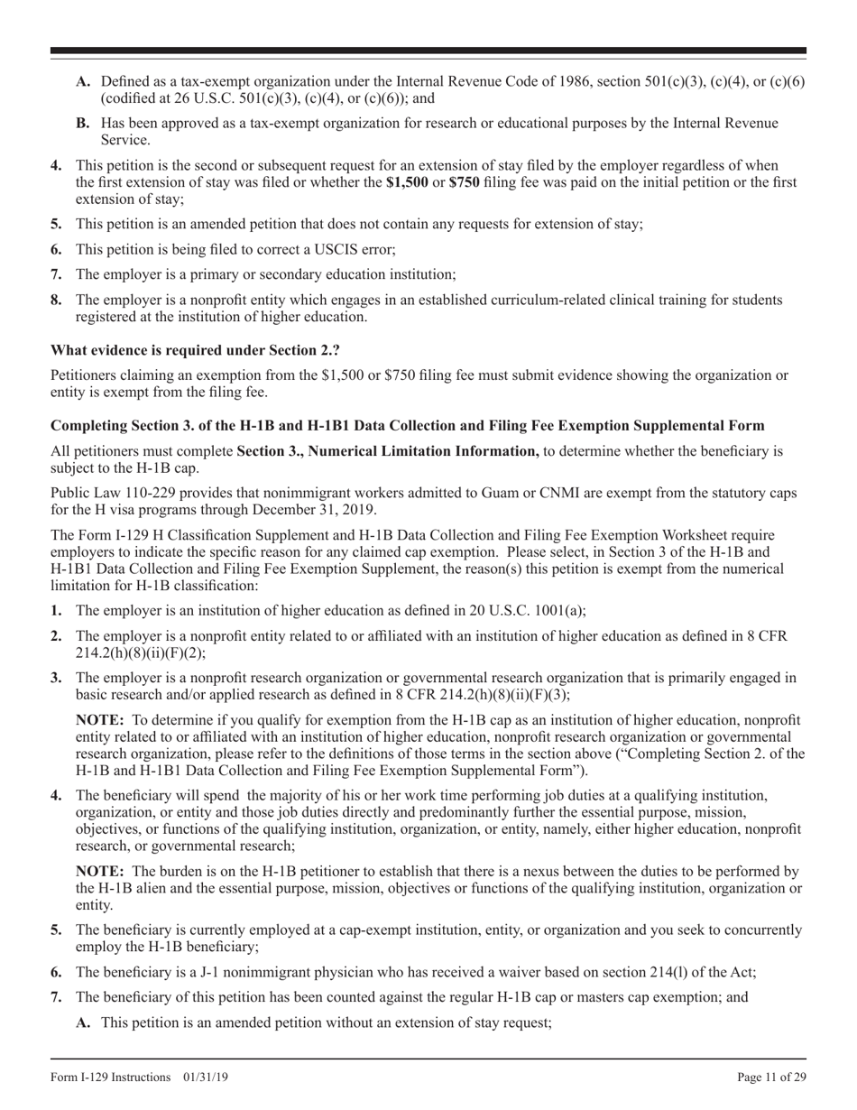 Instructions for USCIS Form I-129 Petition for Nonimmigrant Worker, Page 11