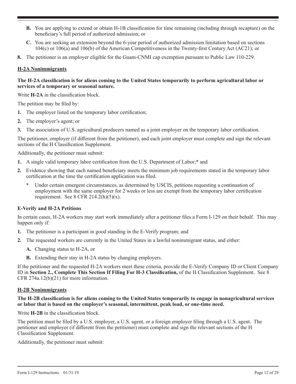 Instructions for USCIS Form I-129 Petition for Nonimmigrant Worker, Page 12