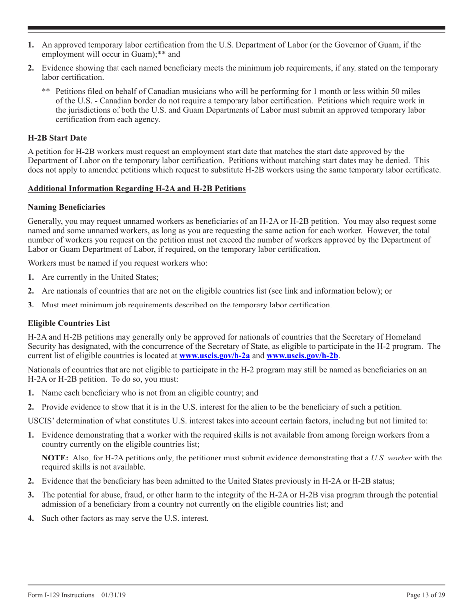 Instructions for USCIS Form I-129 Petition for Nonimmigrant Worker, Page 13