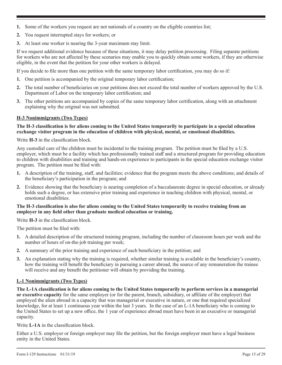 Instructions for USCIS Form I-129 Petition for Nonimmigrant Worker, Page 15