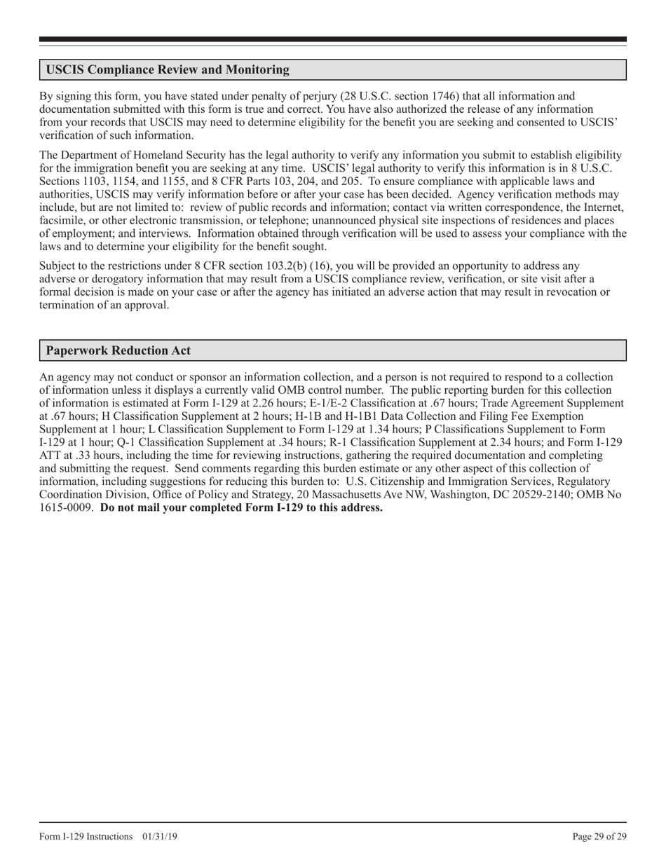 Instructions for USCIS Form I-129 Petition for Nonimmigrant Worker, Page 29