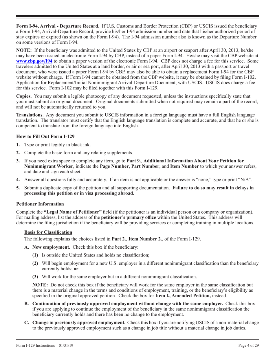 Instructions for USCIS Form I-129 Petition for Nonimmigrant Worker, Page 4