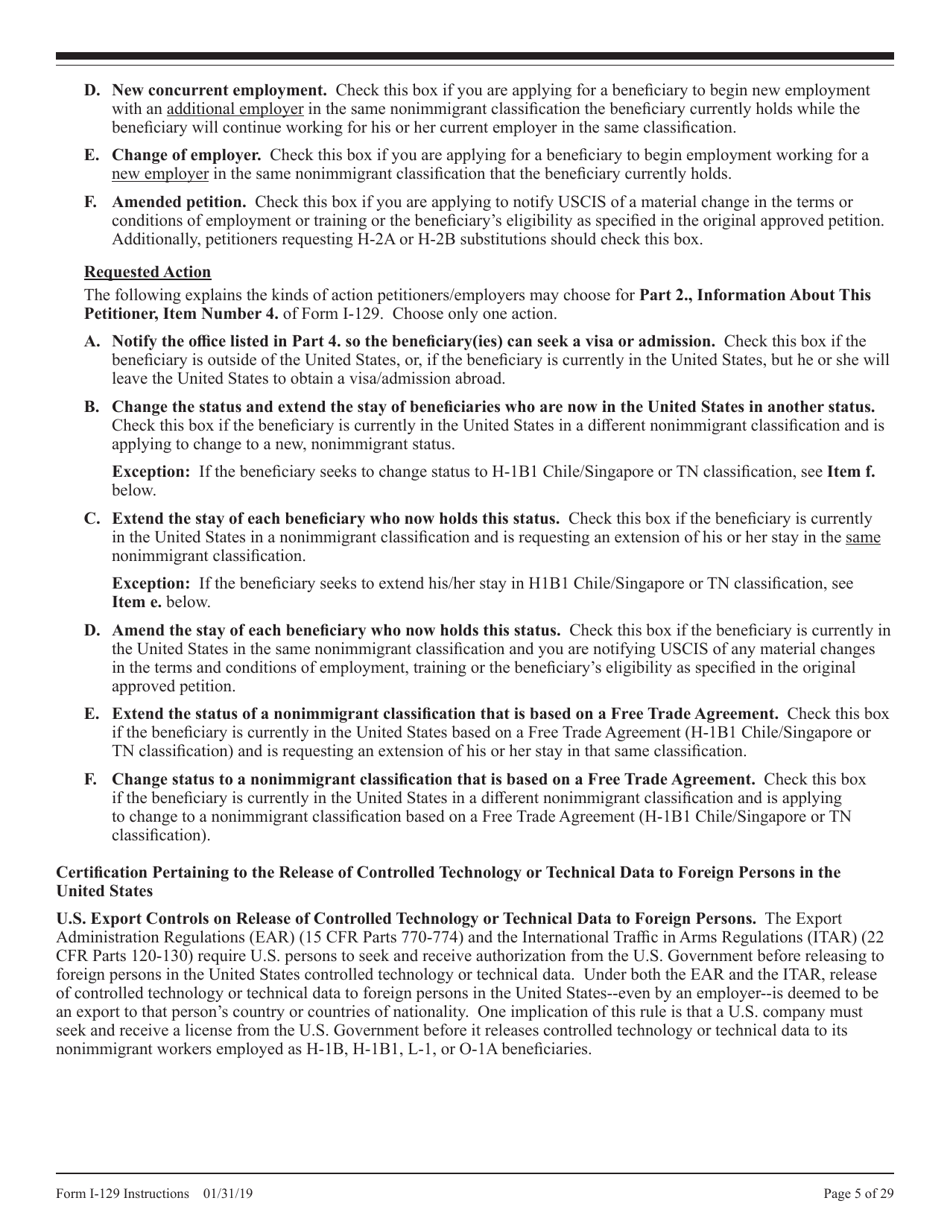 Instructions for USCIS Form I-129 Petition for Nonimmigrant Worker, Page 5