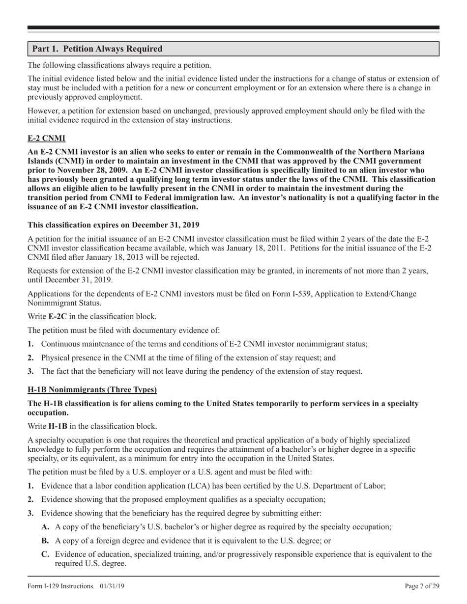 Instructions for USCIS Form I-129 Petition for Nonimmigrant Worker, Page 7
