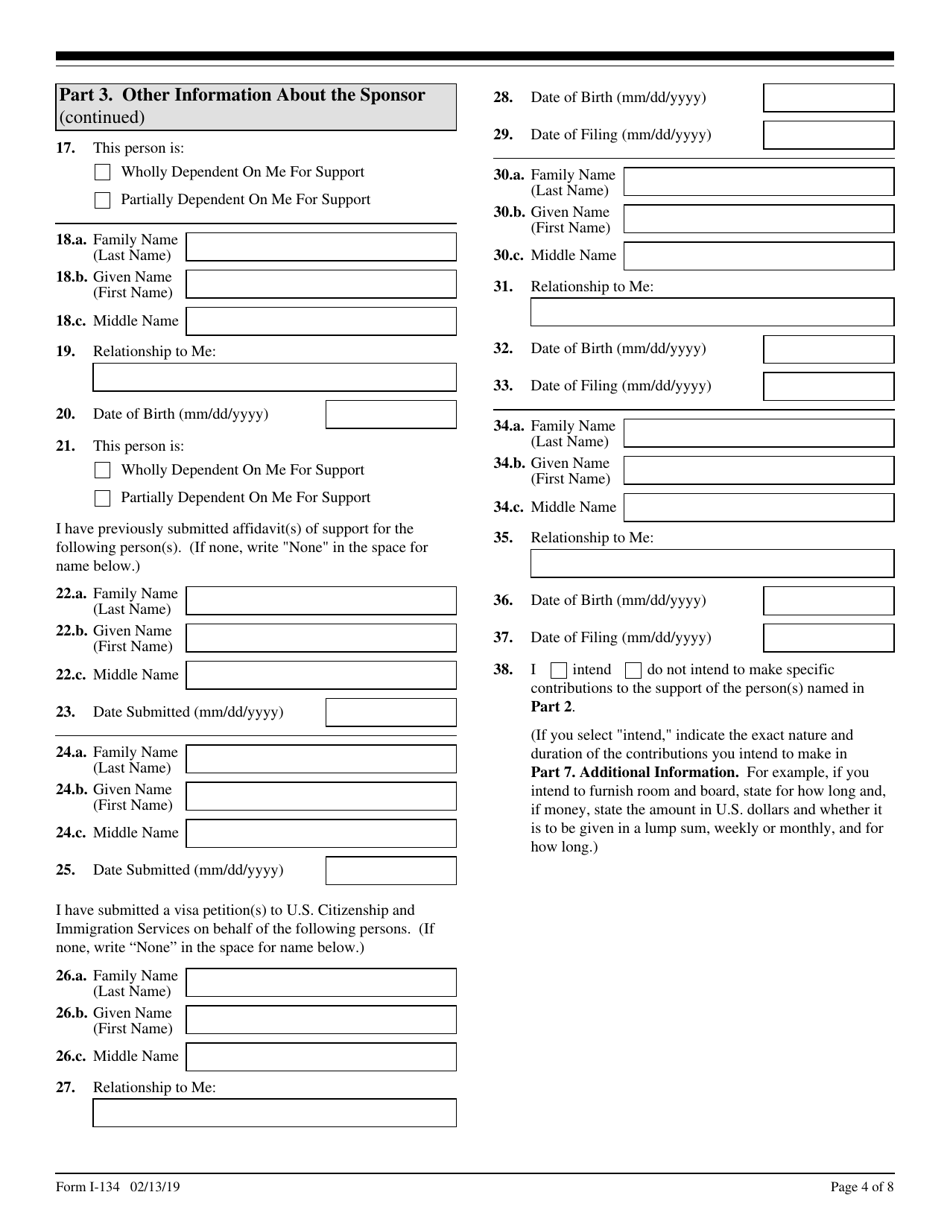 USCIS Form I134 Fill Out, Sign Online and Download Fillable PDF