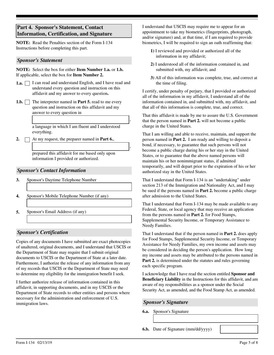 USCIS Form I-134 Affidavit of Support, Page 5
