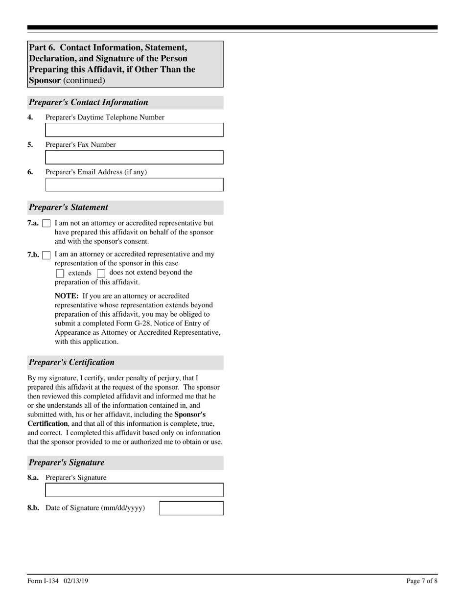 USCIS Form I134 Fill Out, Sign Online and Download Fillable PDF