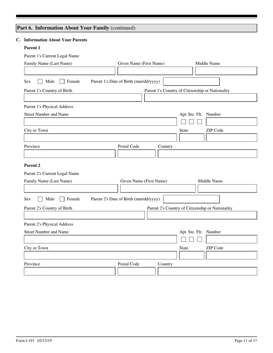 USCIS Form I-191 Application for Relief Under Former Section 212(C) of the Immigration and Nationality Act (Ina), Page 11