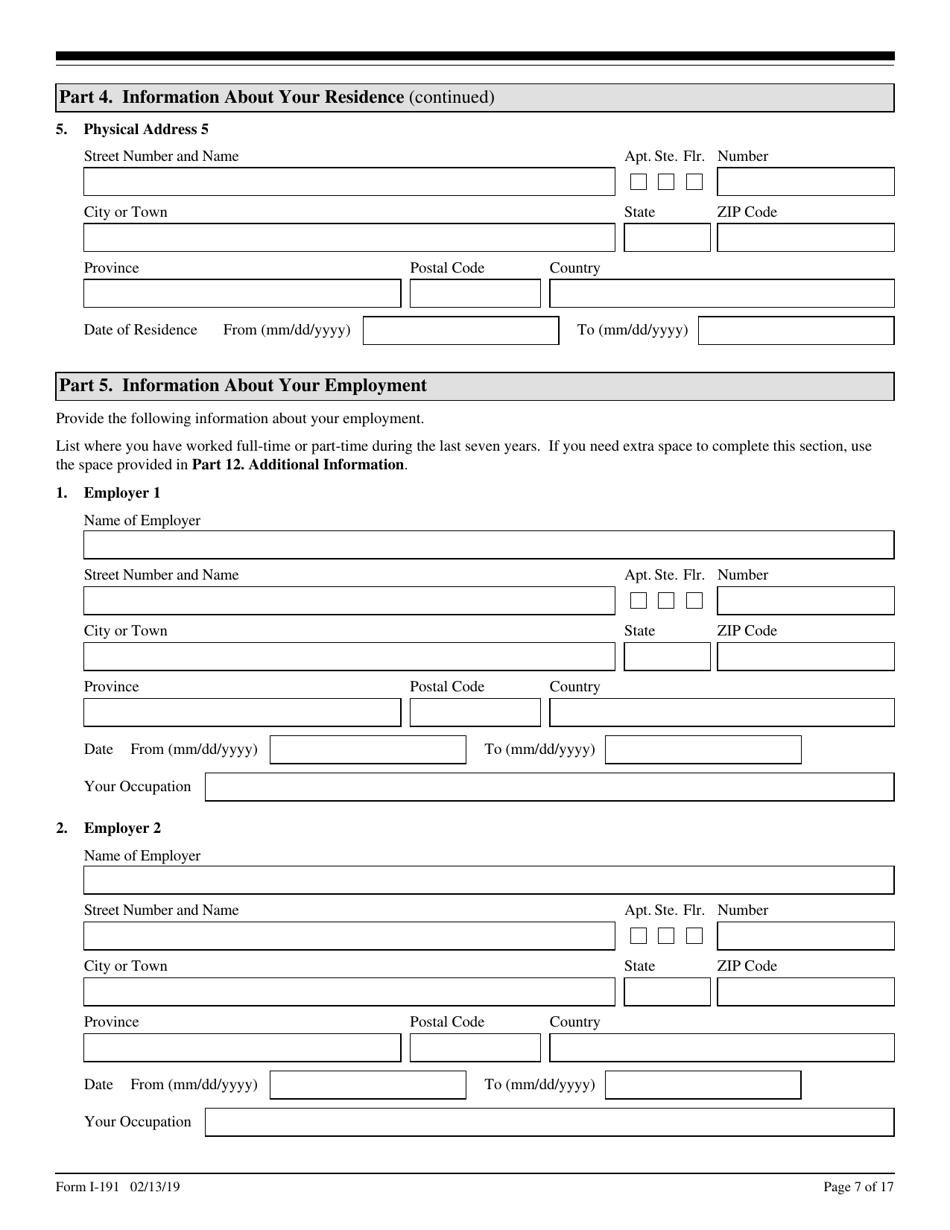 USCIS Form I-191 Application for Relief Under Former Section 212(C) of the Immigration and Nationality Act (Ina), Page 7