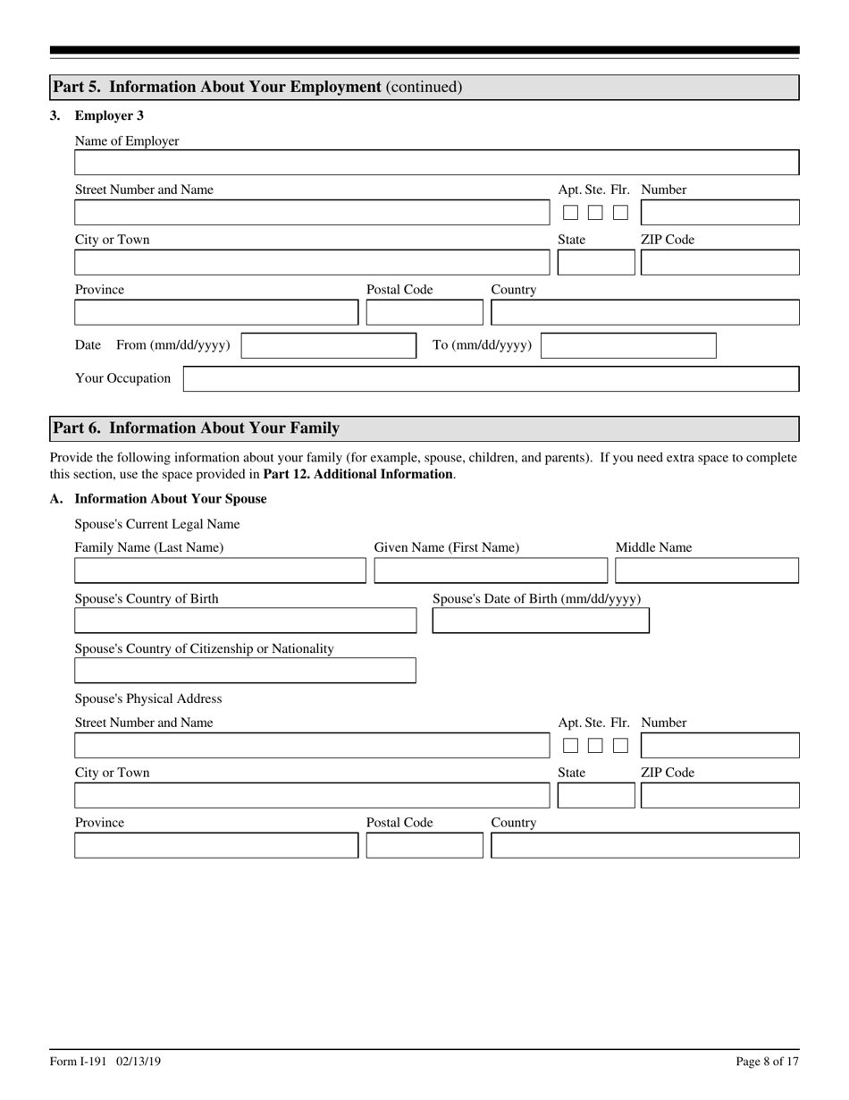 USCIS Form I-191 Application for Relief Under Former Section 212(C) of the Immigration and Nationality Act (Ina), Page 8