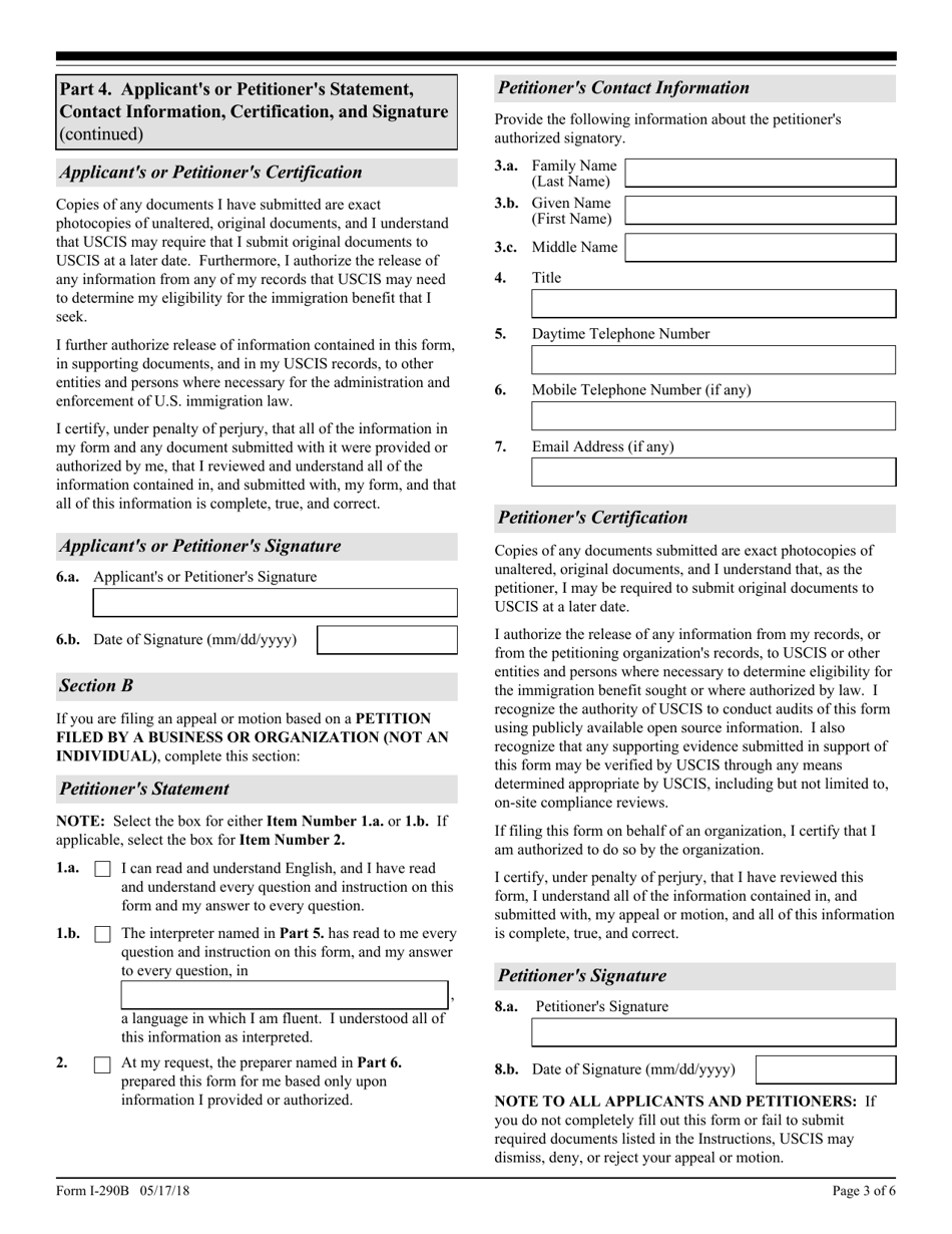 USCIS Form I-290B Notice of Appeal or Motion, Page 3