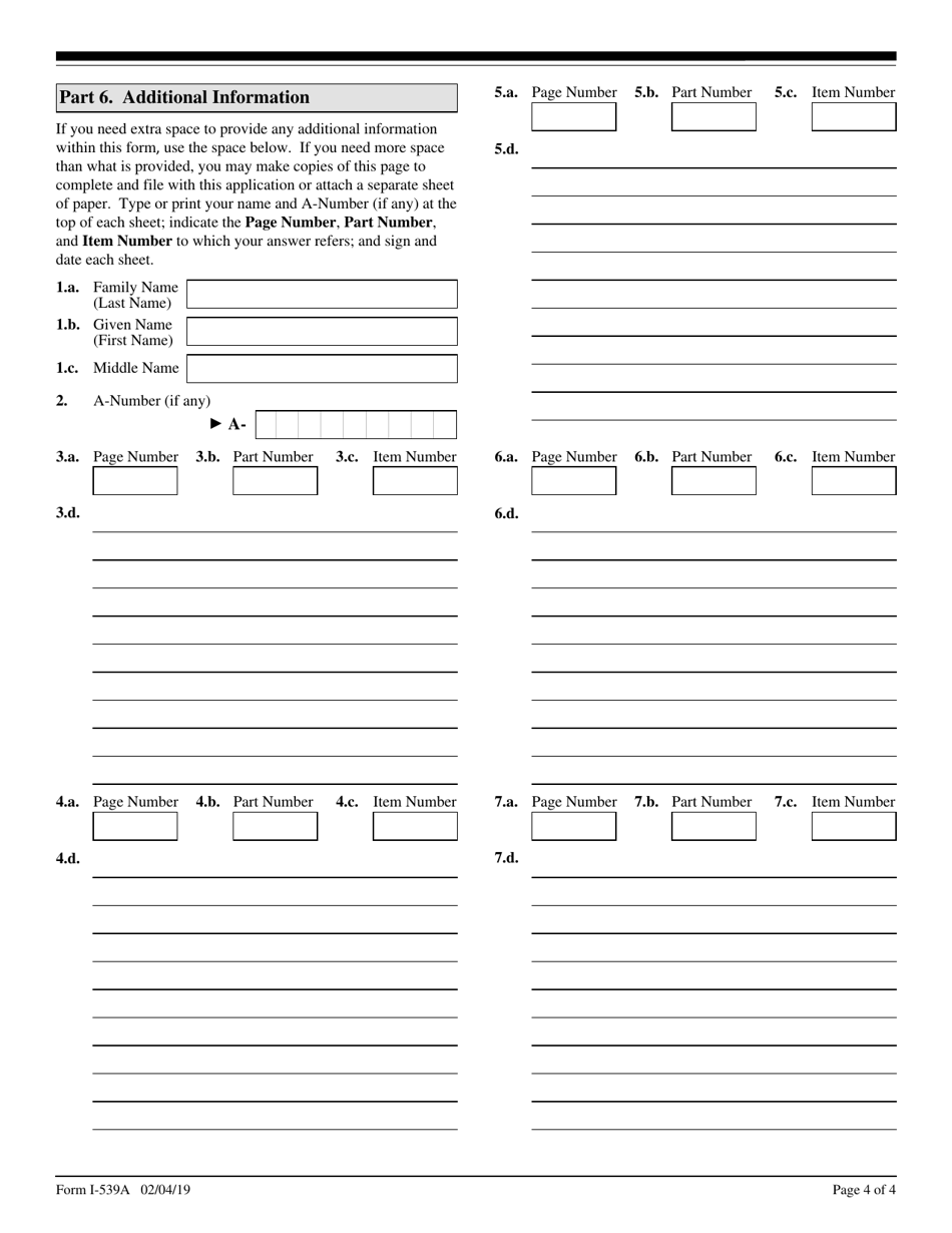 USCIS Form I-539A Supplemental Information for Application to Extend / Change Nonimmigrant Status, Page 4