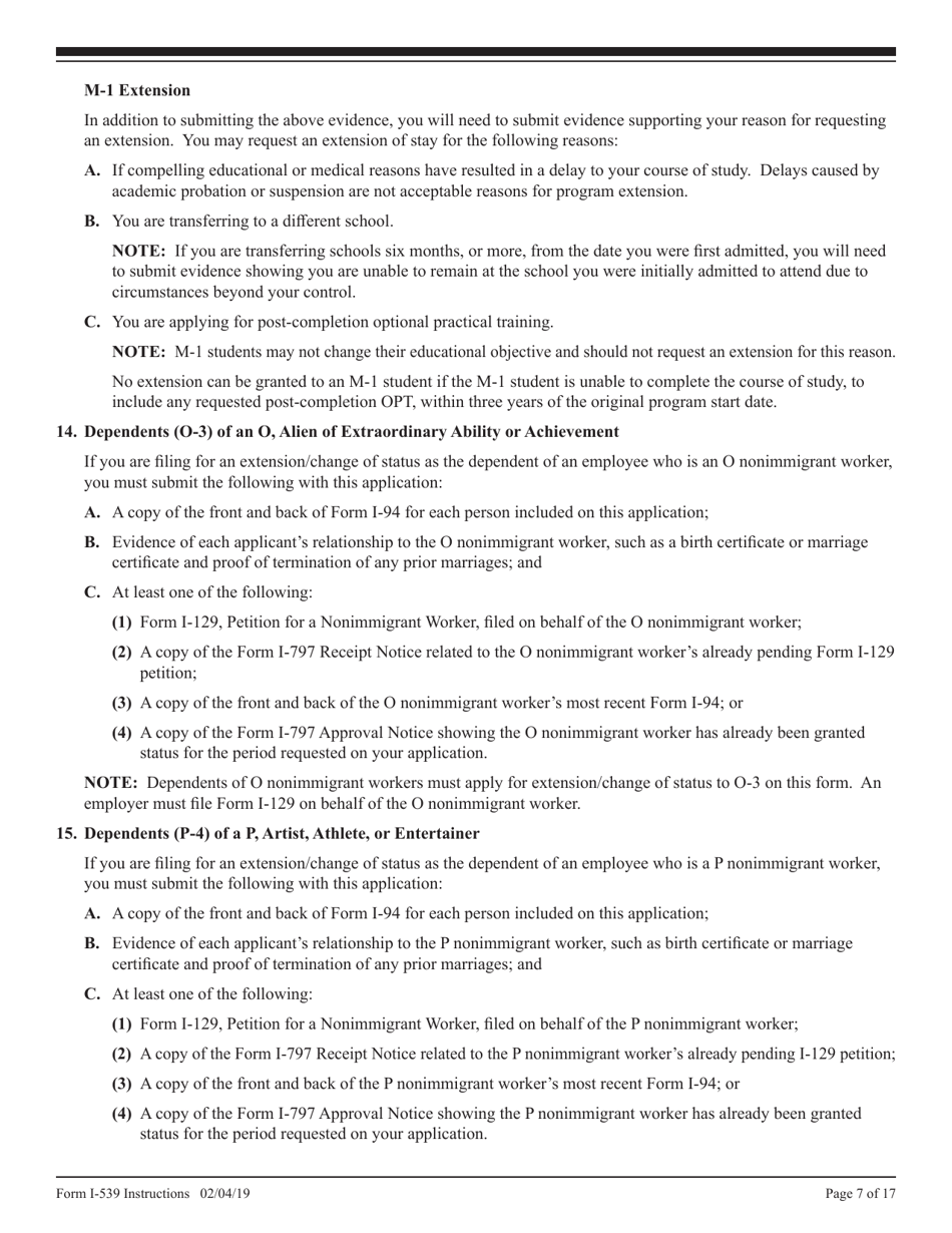 Instructions for USCIS Form I-539 Application to Extend / Change Nonimmigrant Status, Page 7