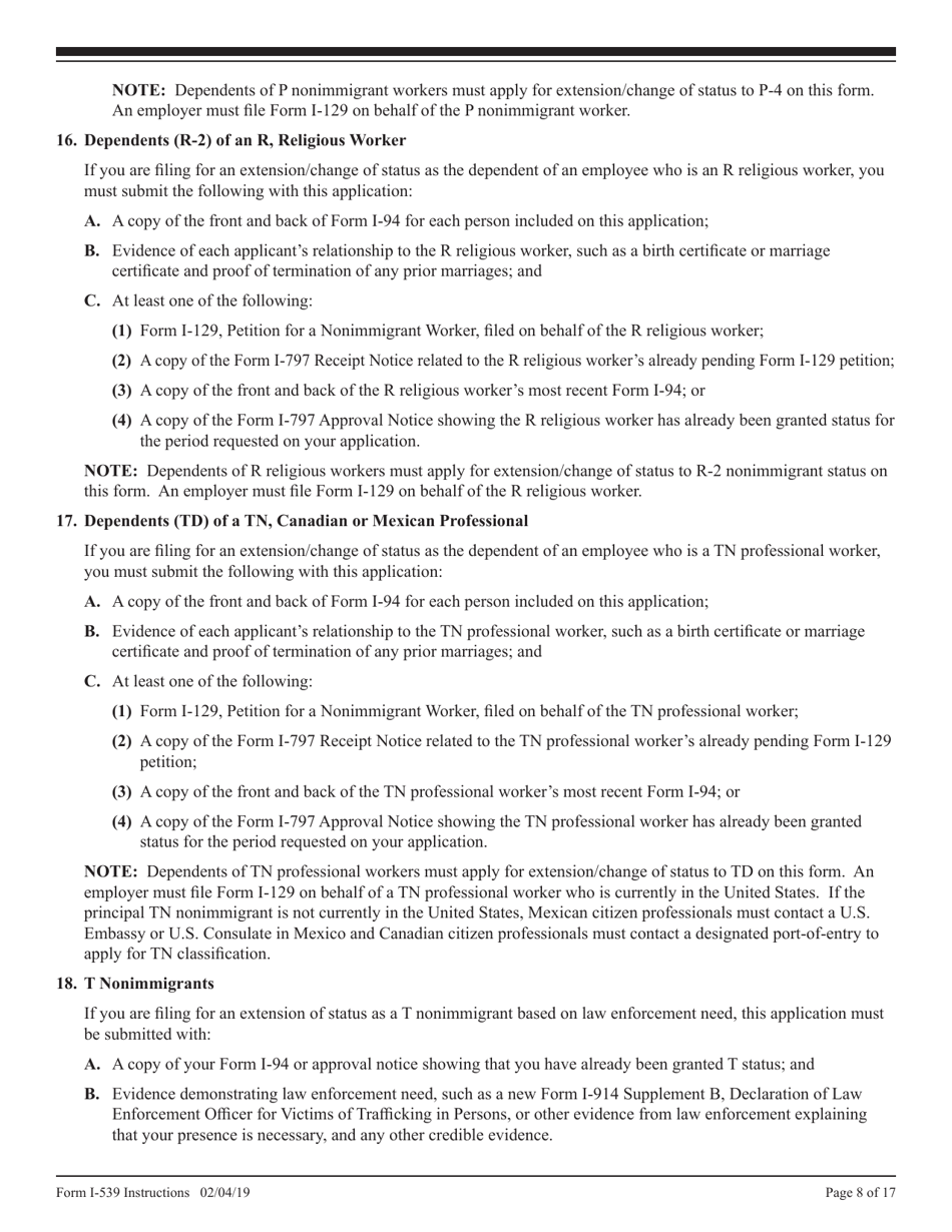 Instructions for USCIS Form I-539 Application to Extend / Change Nonimmigrant Status, Page 8