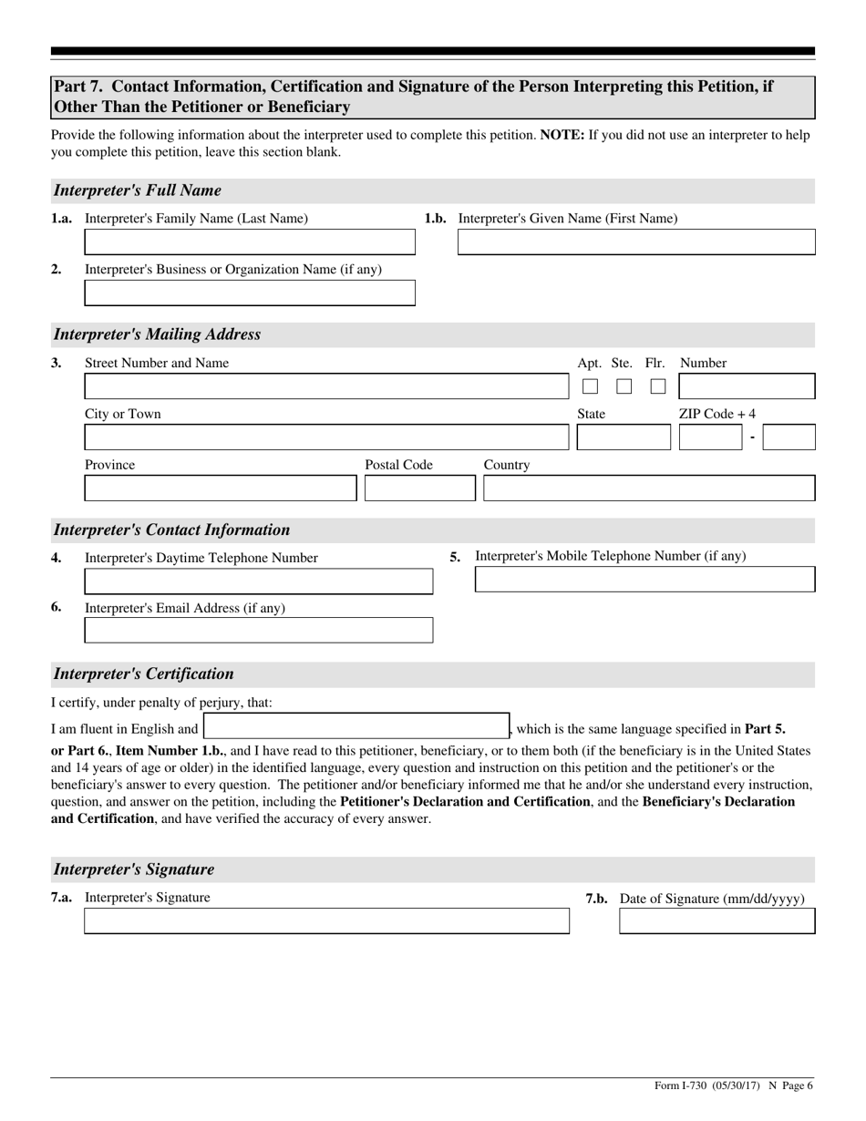 USCIS Form I-730 Refugee / Asylee Relative Petition, Page 6