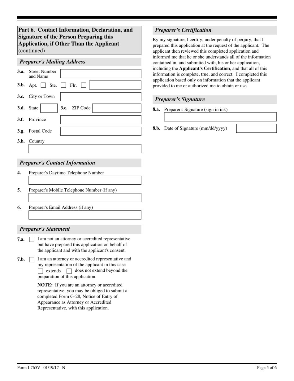 Uscis Form I 765v Fill Out Sign Online And Download Fillable Pdf Templateroller 0161