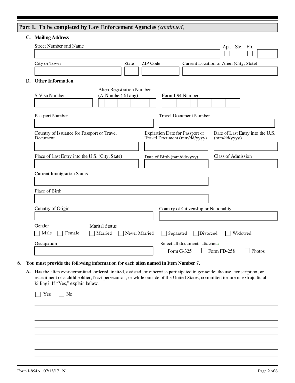 Uscis Form I-854a - Fill Out, Sign Online And Download Fillable Pdf 