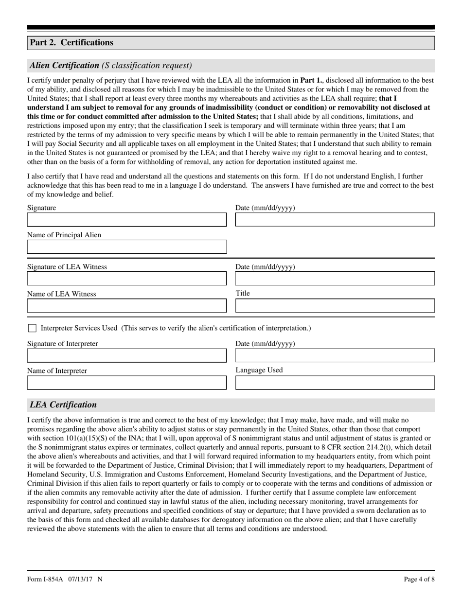 USCIS Form I-854A Inter-Agency Alien Witness and Informant Record, Page 4