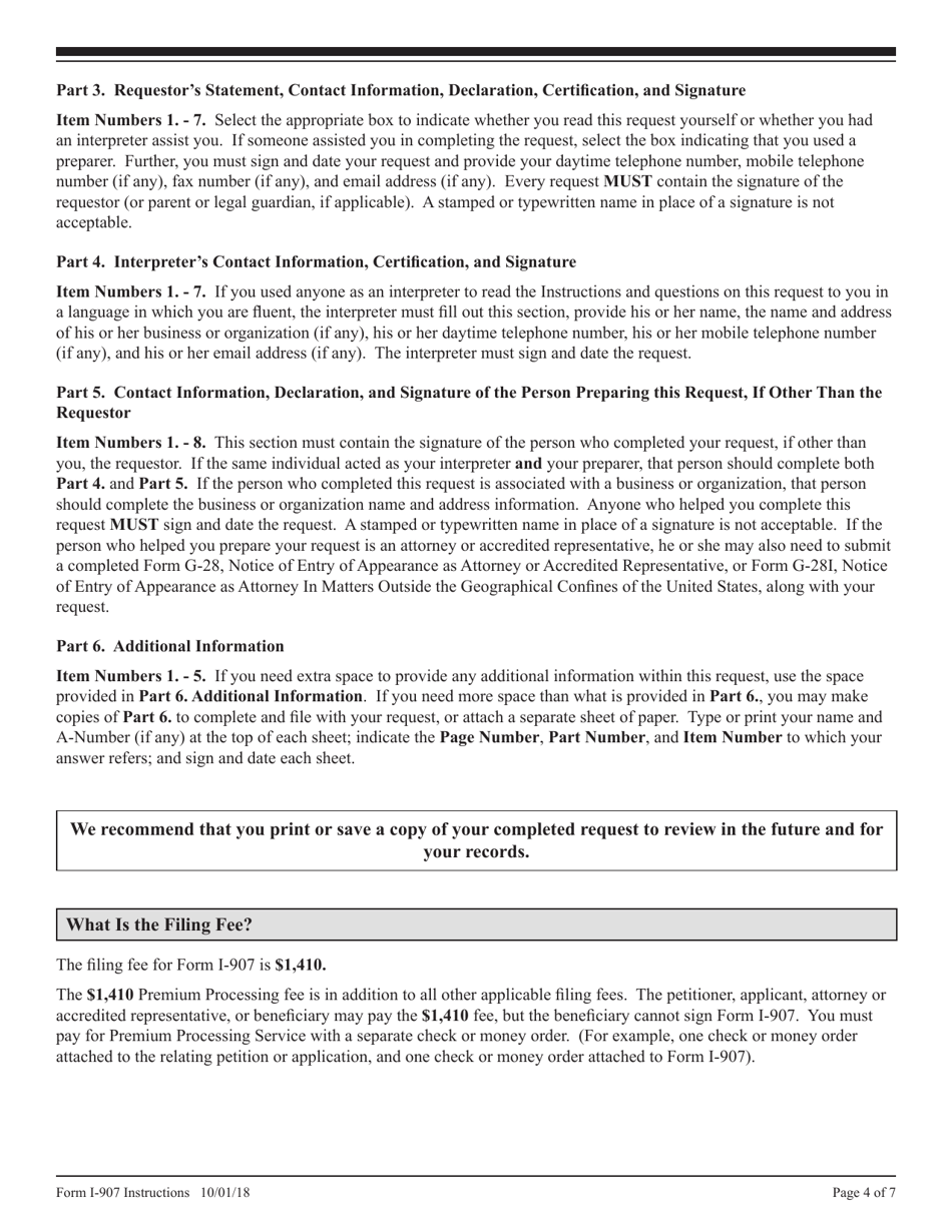Instructions for USCIS Form I-907 Request for Premium Processing Service, Page 4