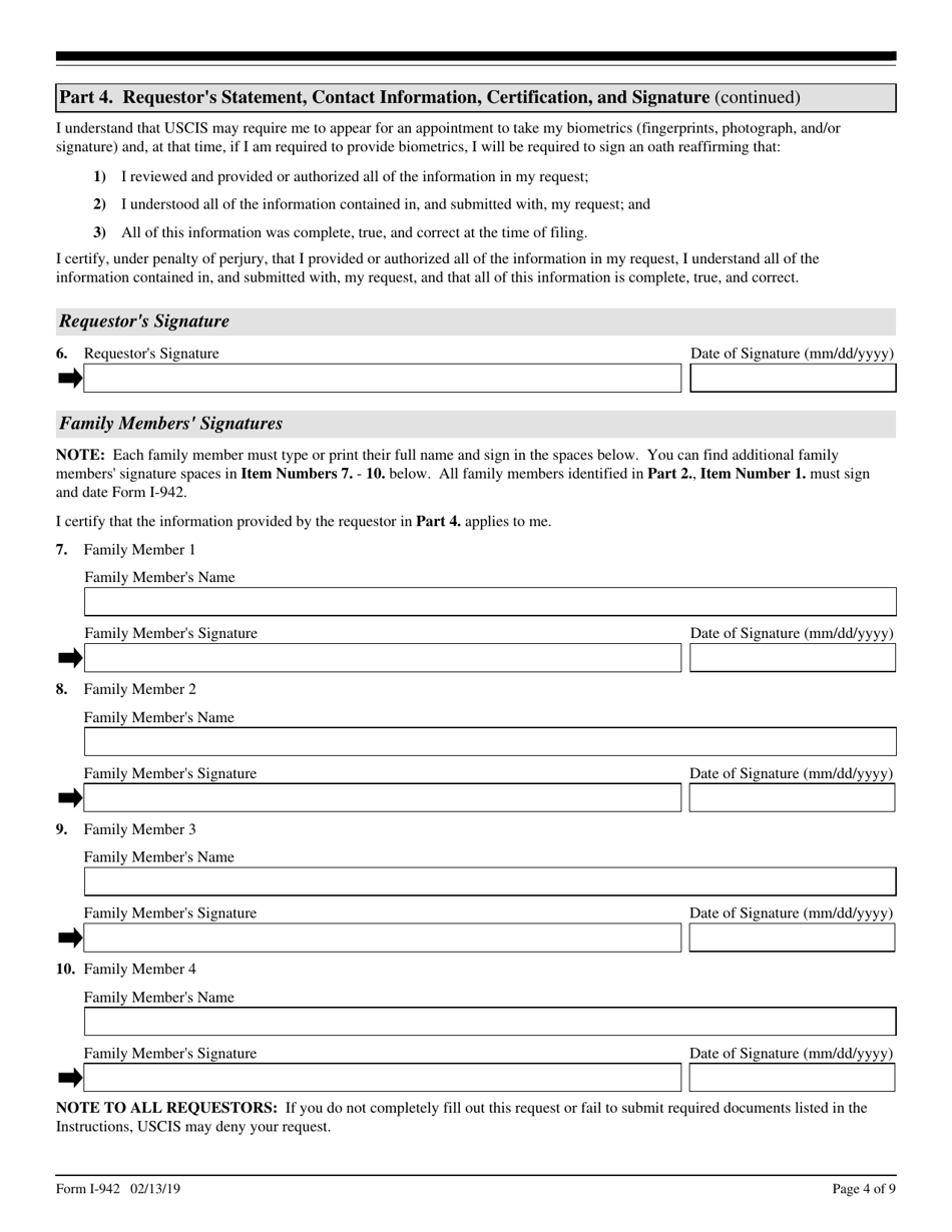 USCIS Form I-942 Request for Reduced Fee, Page 4