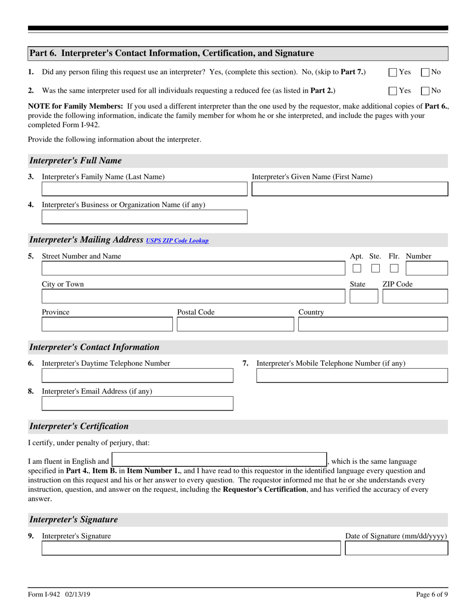 USCIS Form I-942 Request for Reduced Fee, Page 6