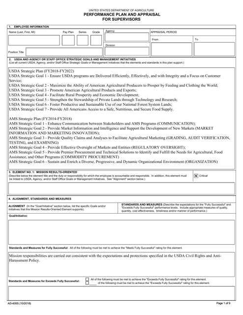 Form AD-435S Performance Plan and Appraisal for Supervisors