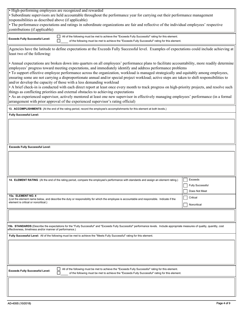 Form AD-435S Performance Plan and Appraisal for Supervisors, Page 4