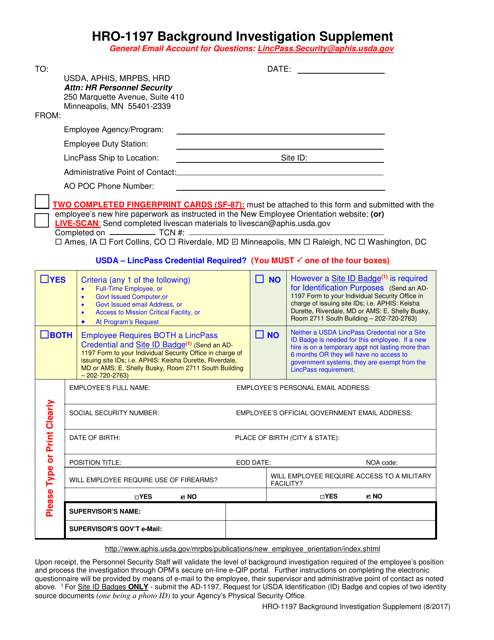 Form HRO-1197 Background Investigation Supplement