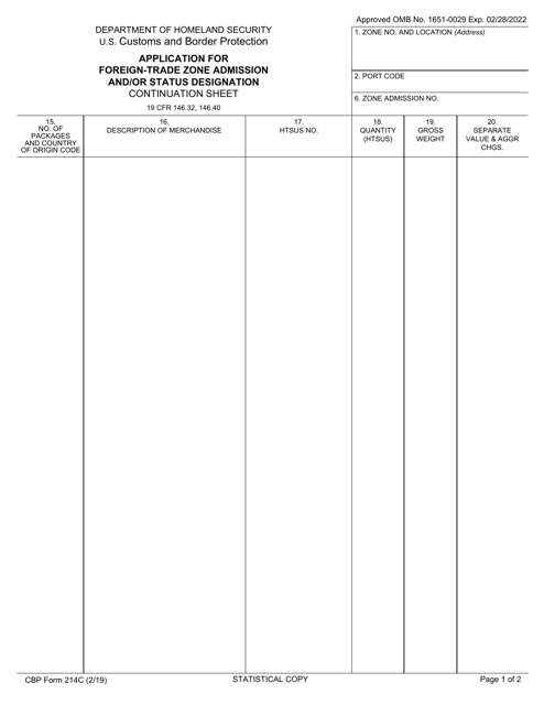 CBP Form 214C  Printable Pdf