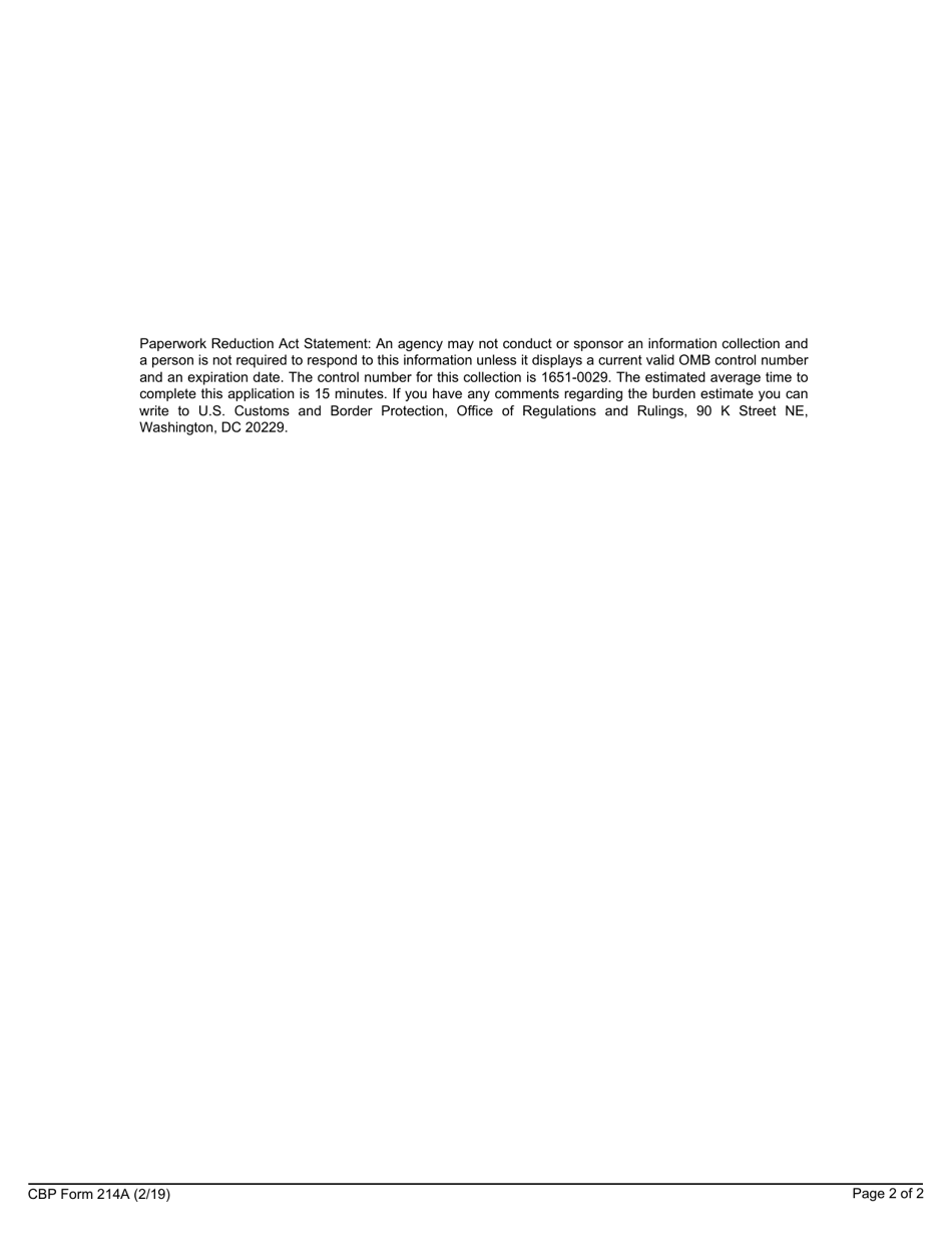 CBP Form 214A Application for Foreign-Trade Zone Admission and / or Status Designation, Page 2