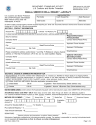 Document preview: CBP Form 339A Annual User Fee Decal Request - Aircraft