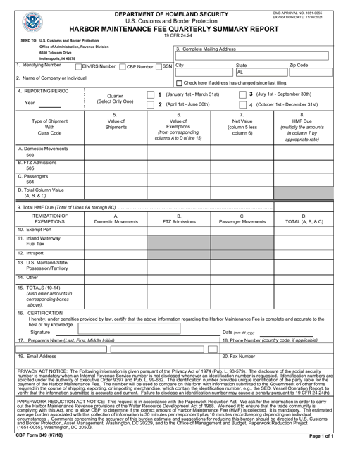 CBP Form 349  Printable Pdf