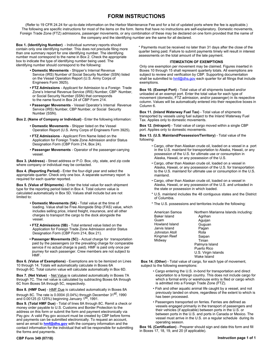 CBP Form 349 Harbor Maintenance Fee Quarterly Summary Report, Page 2