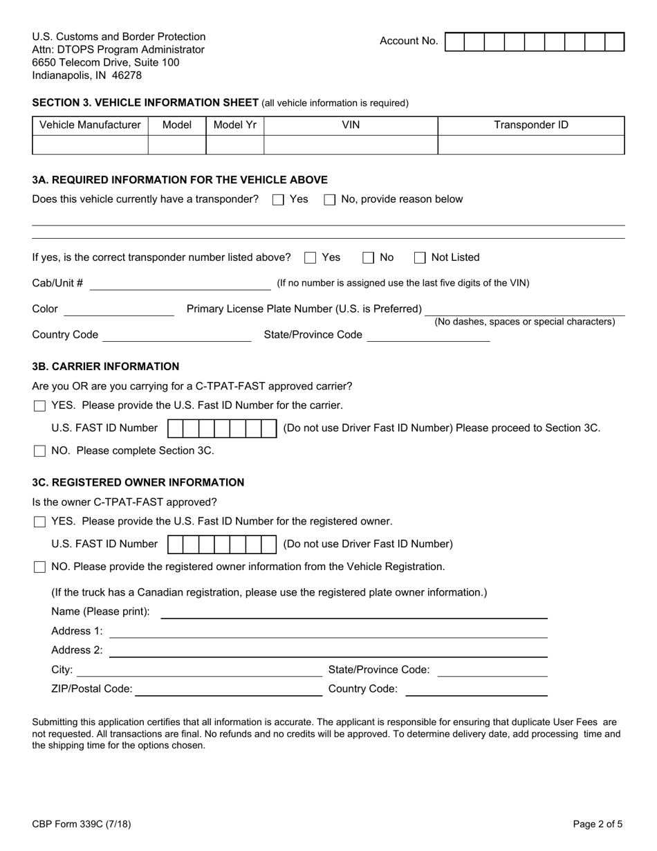CBP Form 339C Vehicle Application, Page 2